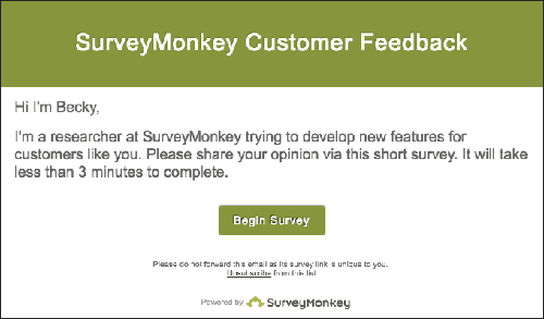 Email with survey call to action from SurveyMonkey