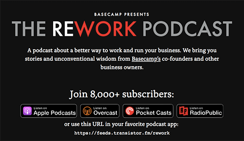 Screenshot of Basecamp's podcast landing page