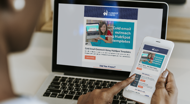 Computer mockup showing the HubSpot Hacks email newsletter