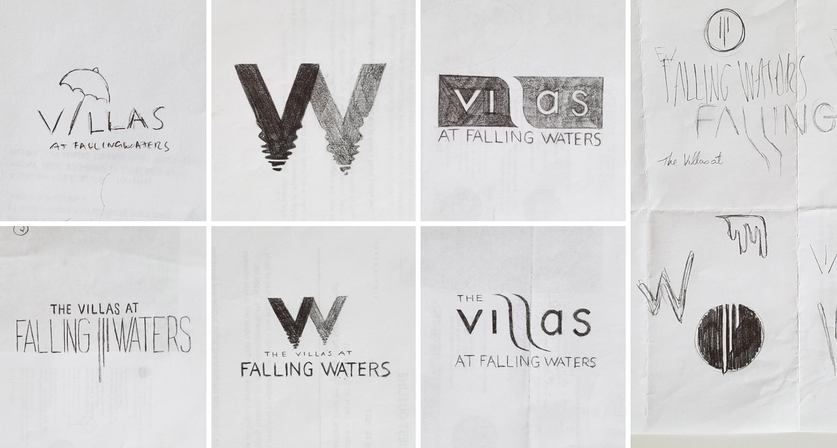 The Villas at Falling Waters Logo Sketches