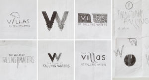The Villas at Falling Waters logo sketches