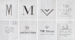 The Villas at Mahoney Park logo sketches